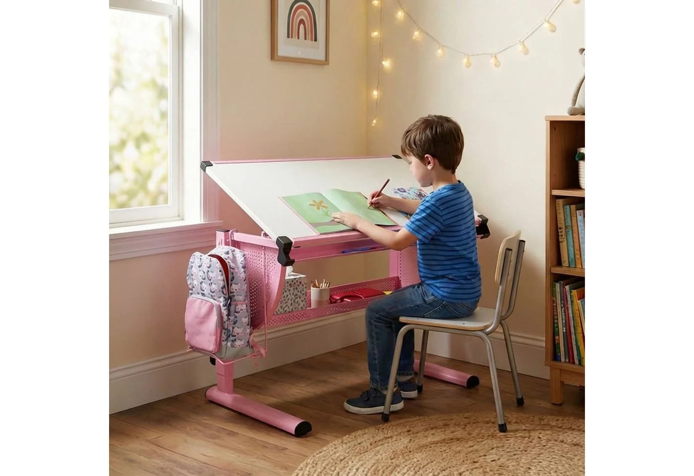 CARO-Möbel Kinderschreibtisch SARI, höhenverstellbar, rosa - Bild 2