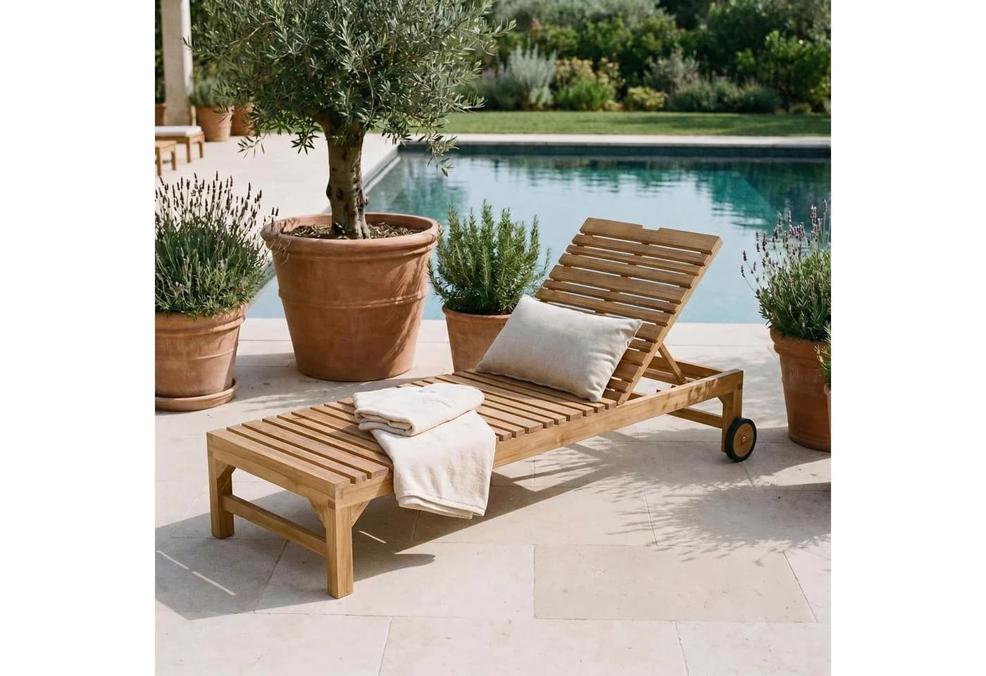 CARO-Möbel Gartenliege GRANADA Teak massiv mit Rollen - Bild 2