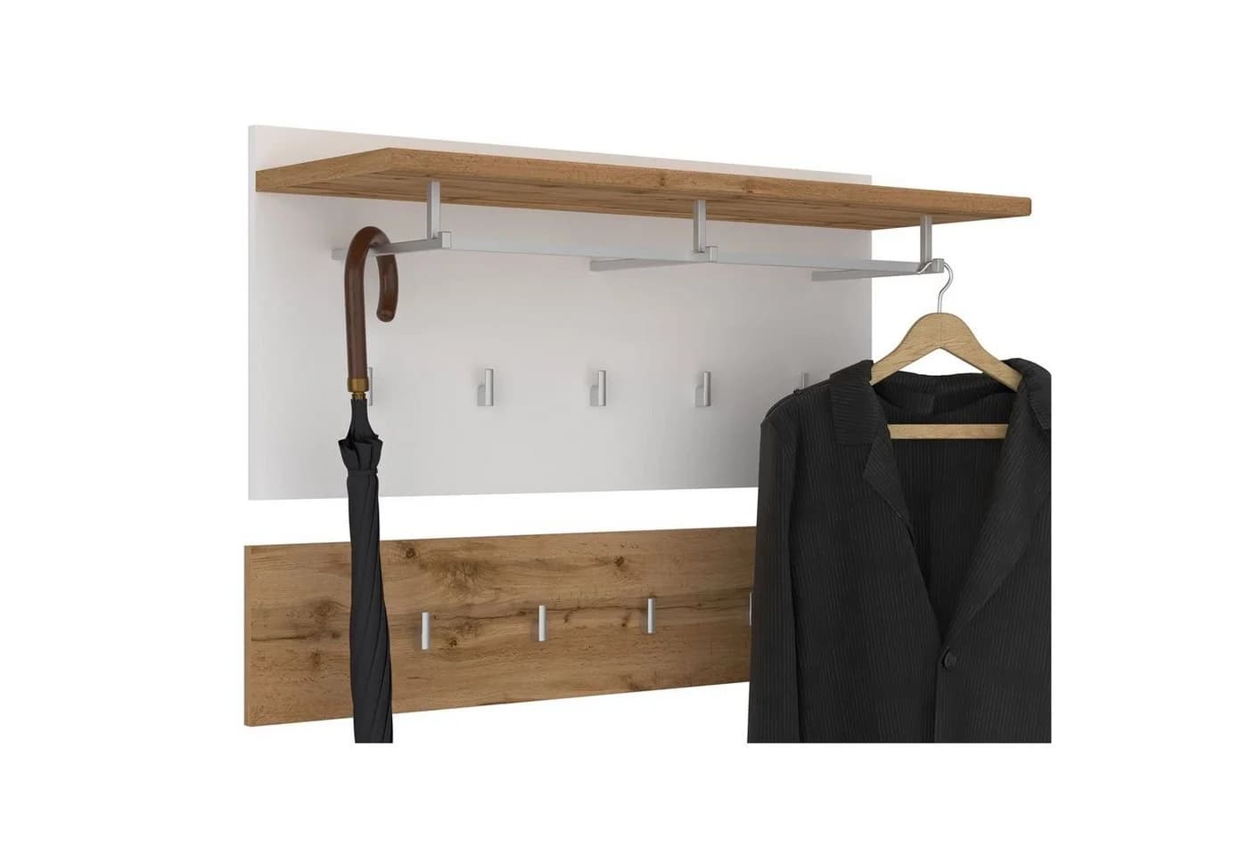 CARO-Möbel Wandgarderobe BILBAO Garderobenset mit Sitzbank Wotan Eiche/Weiß - Bild 4