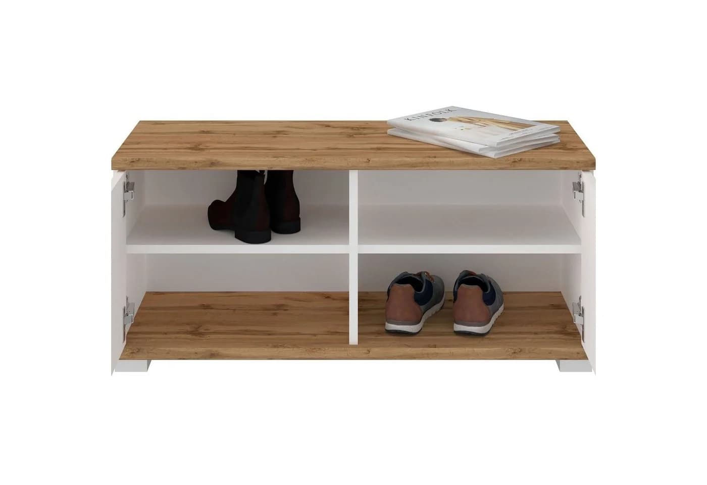 CARO-Möbel Wandgarderobe BILBAO Garderobenset mit Sitzbank Wotan Eiche/Weiß - Bild 5