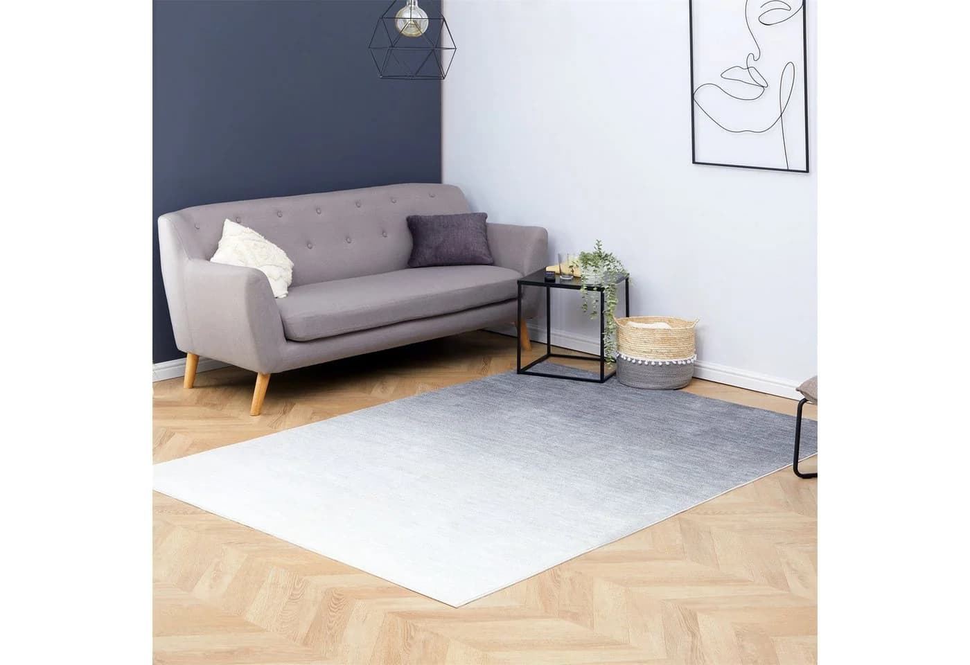 IDIMEX Teppich OMBRE Grau Modern Kurzflor Waschbar