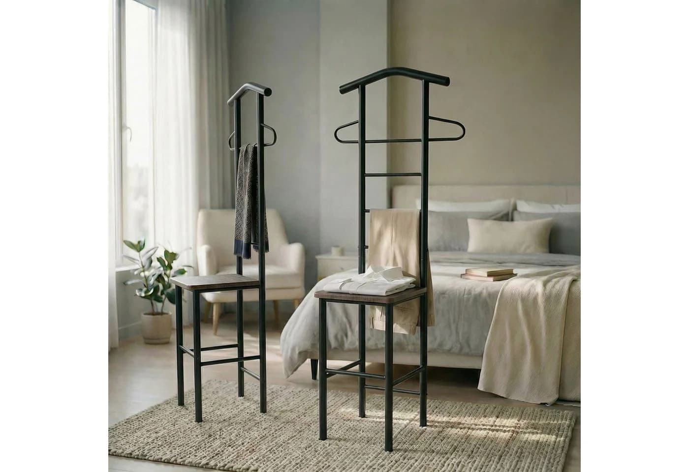 CARO-Möbel Herrendiener JIVO 2er Set Metall MDF Schwarz/Braun - Bild 2