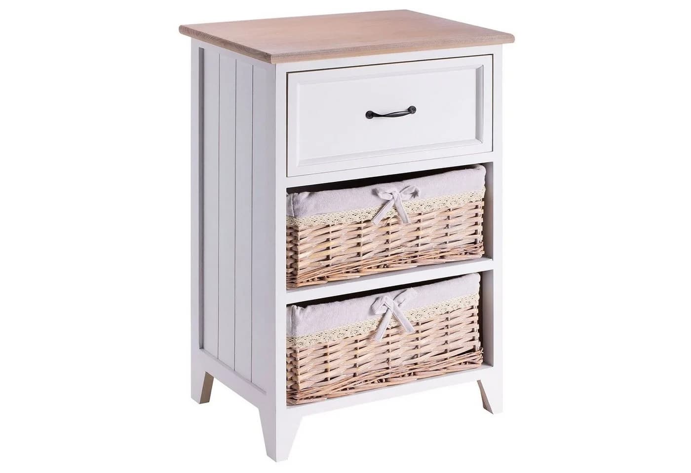 CARO-Möbel Nachtkommode PROVENCE Weiß/Braun Paulownia-Holz