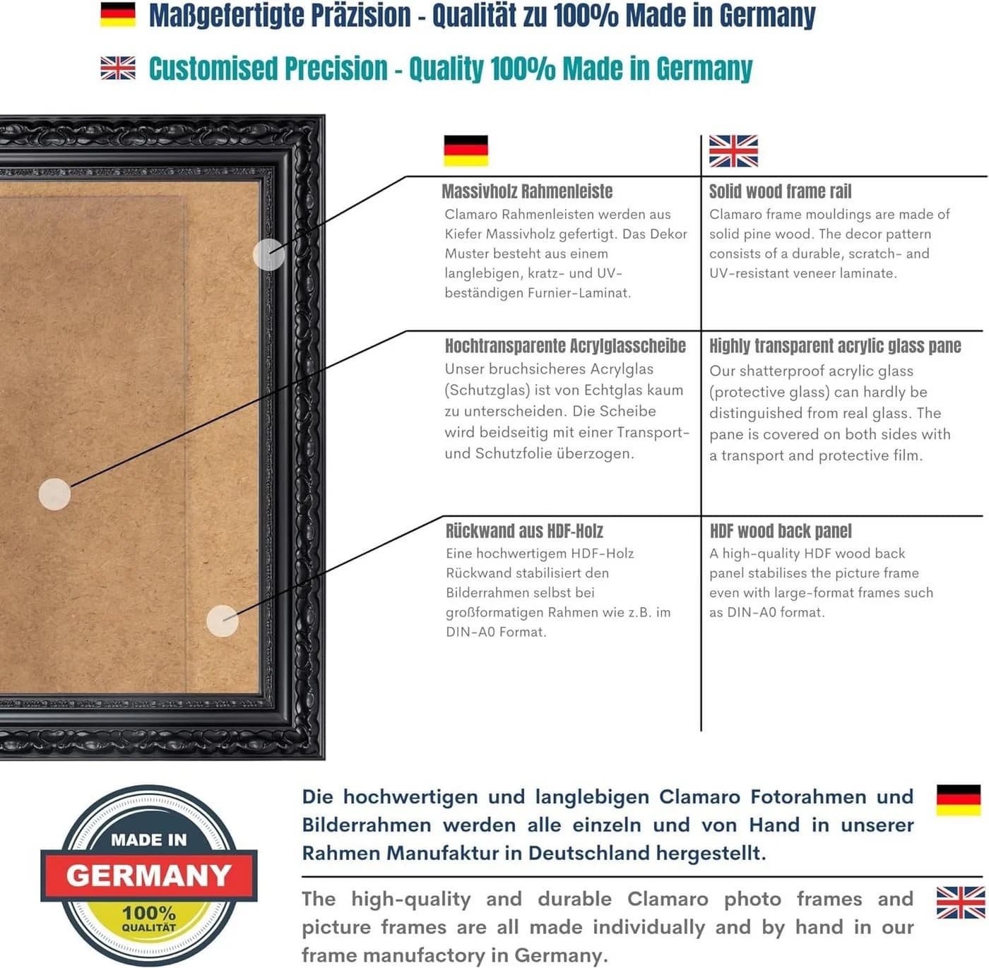 Clamaro Bilderrahmen 'OTTO' Antik Massivholz Schwarz Matt - Bild 5