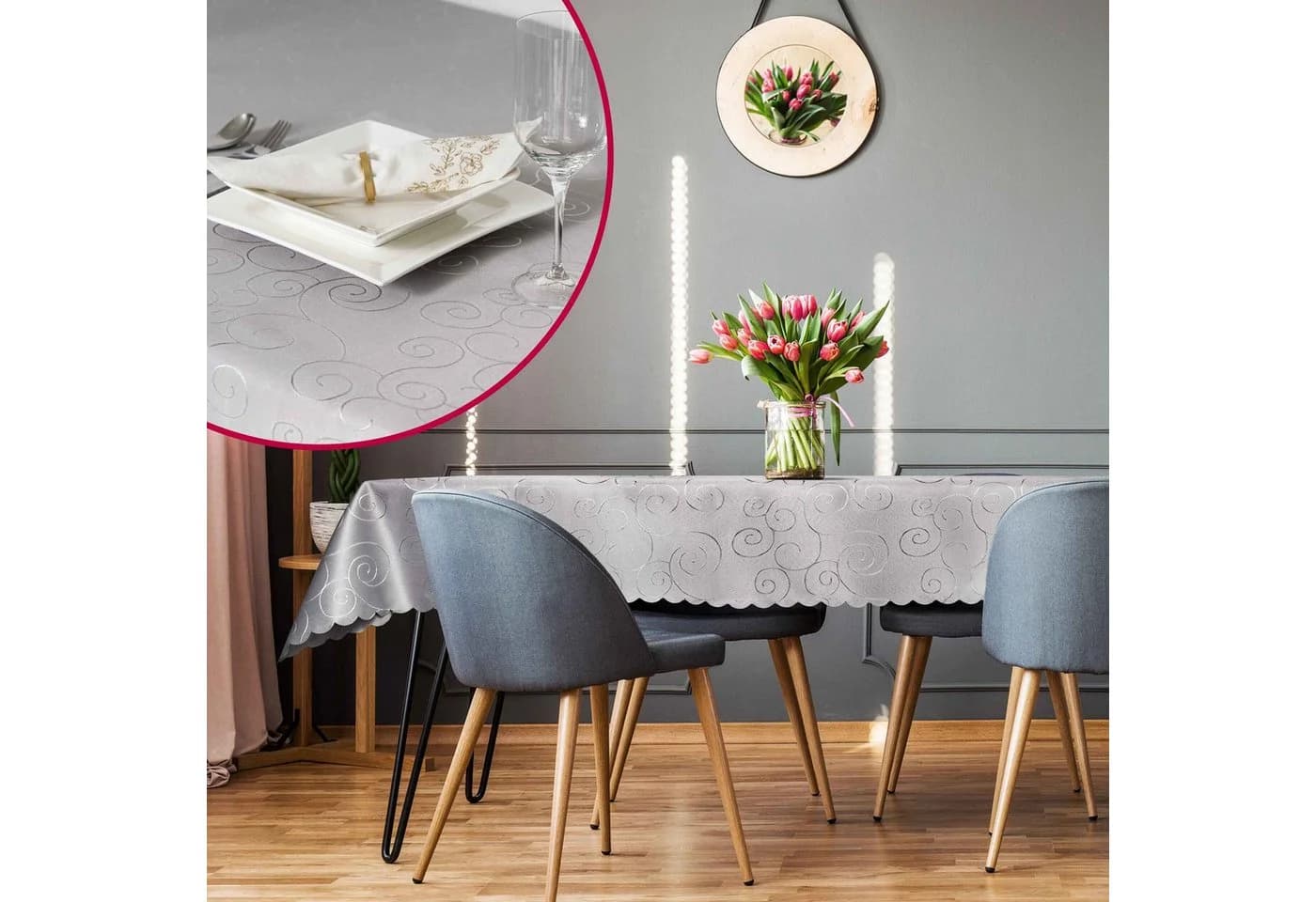 DecoHomeTextil Tischdecke Dunkelgrün Ornamente Damast
