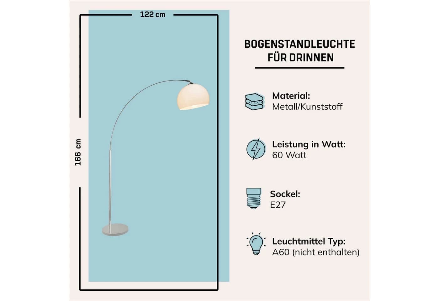 Lightbox Stehlampe, moderne Bogenlampe mit schwenkbarem Kopf und Fußschalter - Bild 3