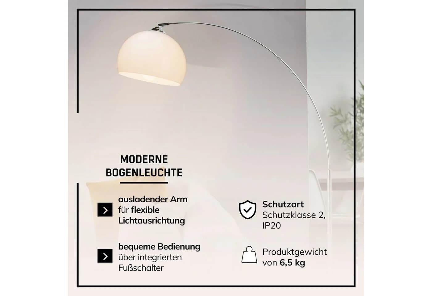 Lightbox Stehlampe, moderne Bogenlampe mit schwenkbarem Kopf und Fußschalter - Bild 4