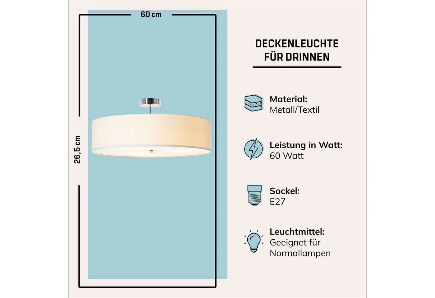 Lightbox Deckenleuchte mit Stoffschirm E27 Modern - Bild 3