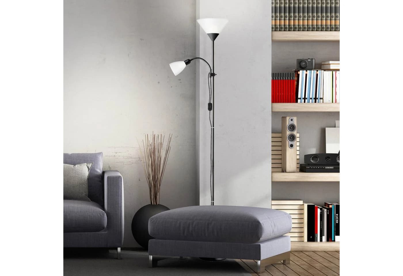 Lightbox Stehlampe Deckenfluter mit Lesearm Schwarz/Weiß - Bild 2