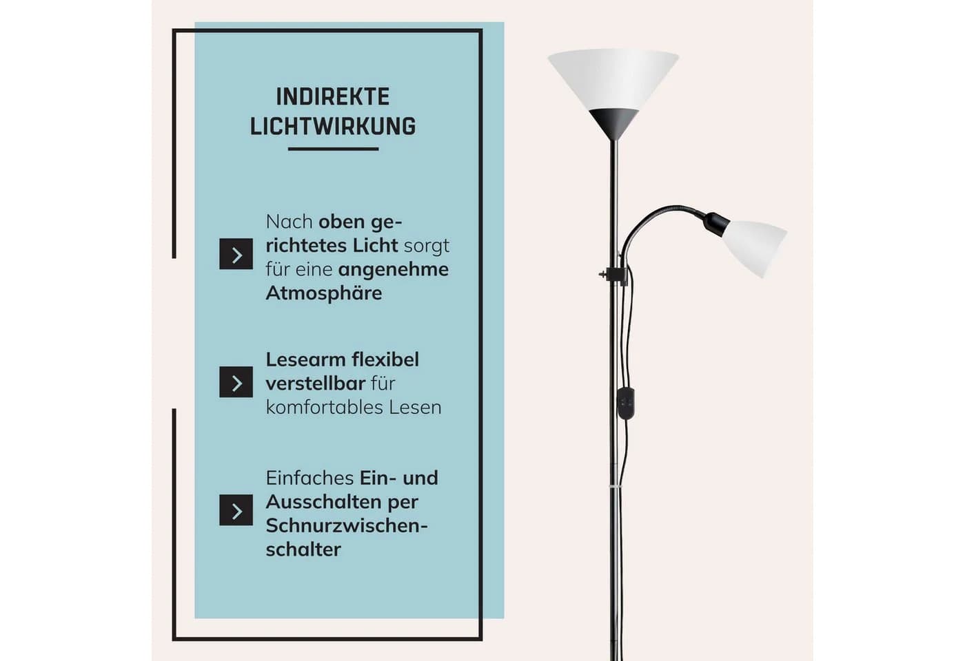 Lightbox Stehlampe Deckenfluter mit Lesearm Schwarz/Weiß - Bild 5