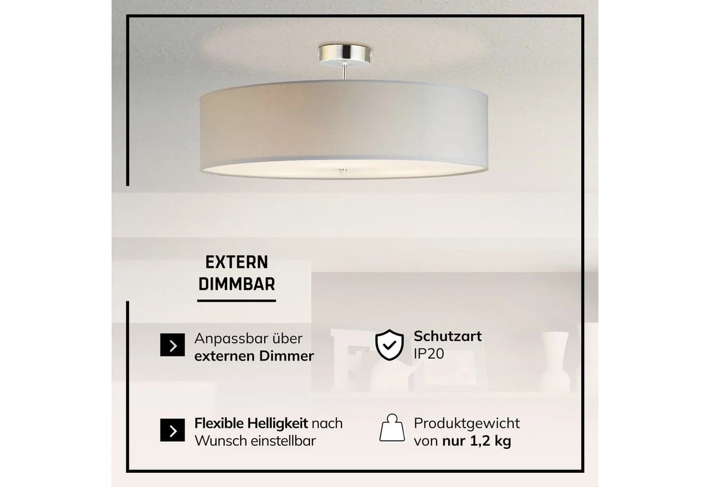 LIGHTBOX Deckenleuchte Grau Metall/Textil 60cm - Bild 4