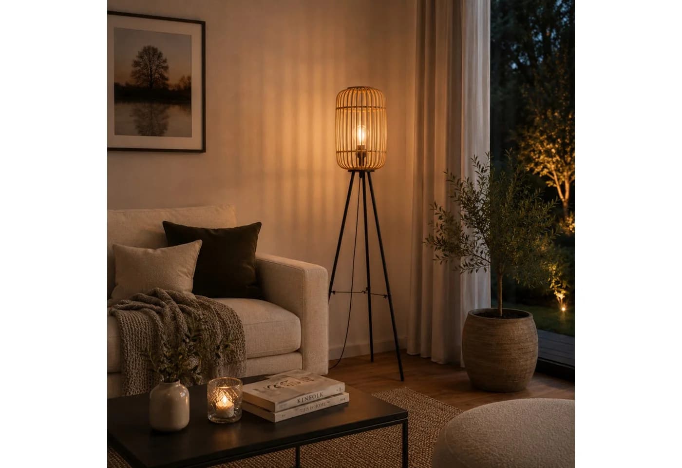 Lightbox Stehlampe Bambus Dreibein Schwarz/Braun mit Fußschalter - Bild 2