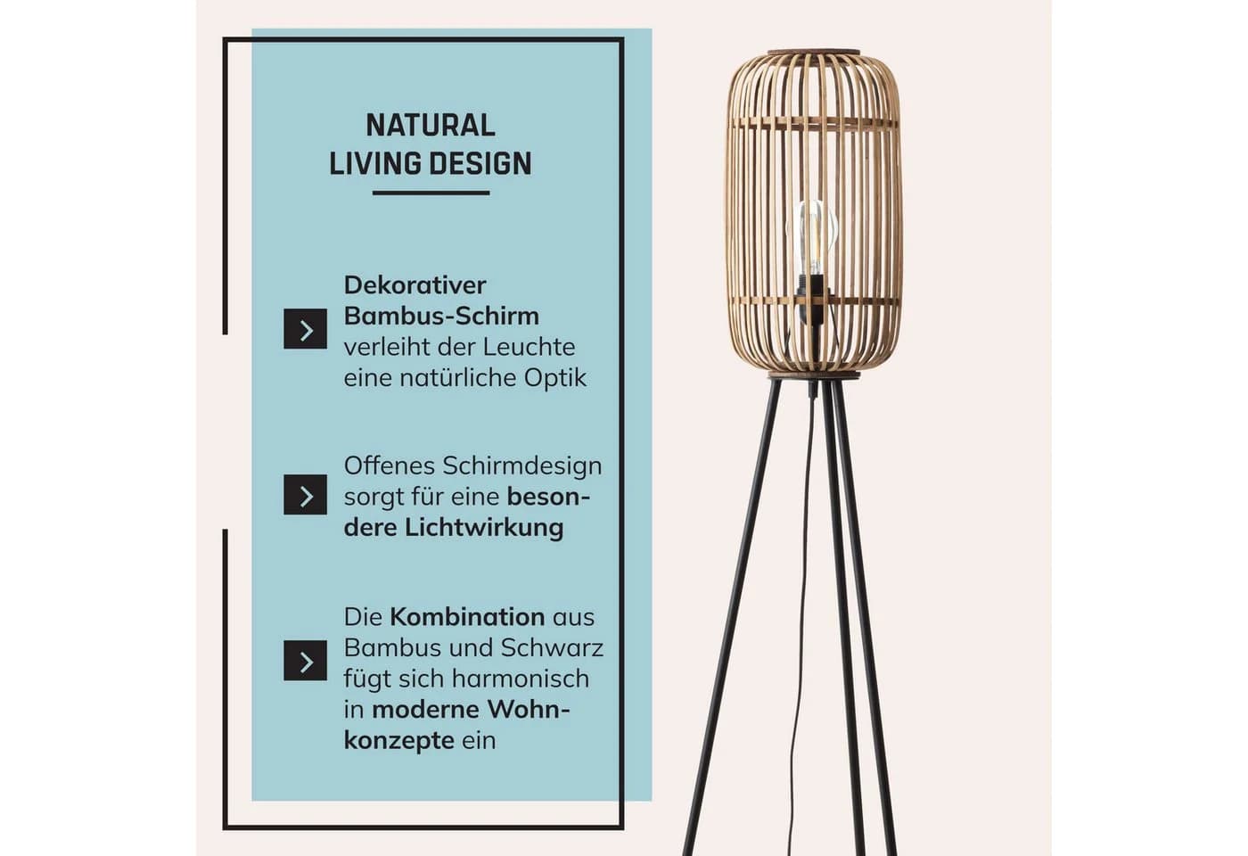 Lightbox Stehlampe Bambus Dreibein Schwarz/Braun mit Fußschalter - Bild 5