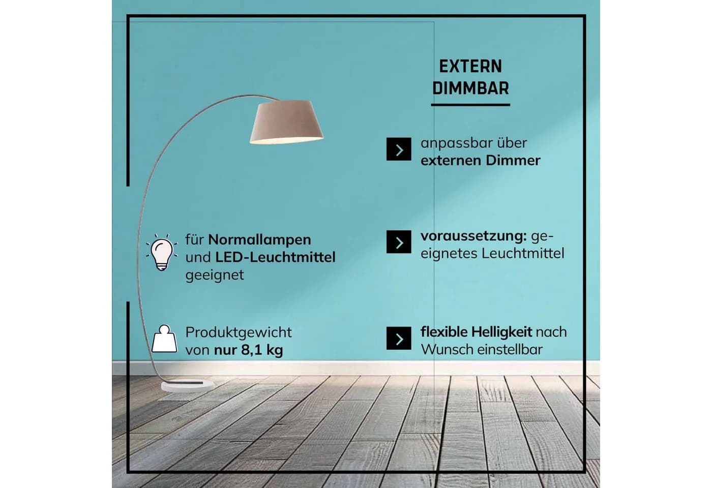 Lightbox Bogenlampe Stoffschirm Betonfuß Taupe - Bild 4