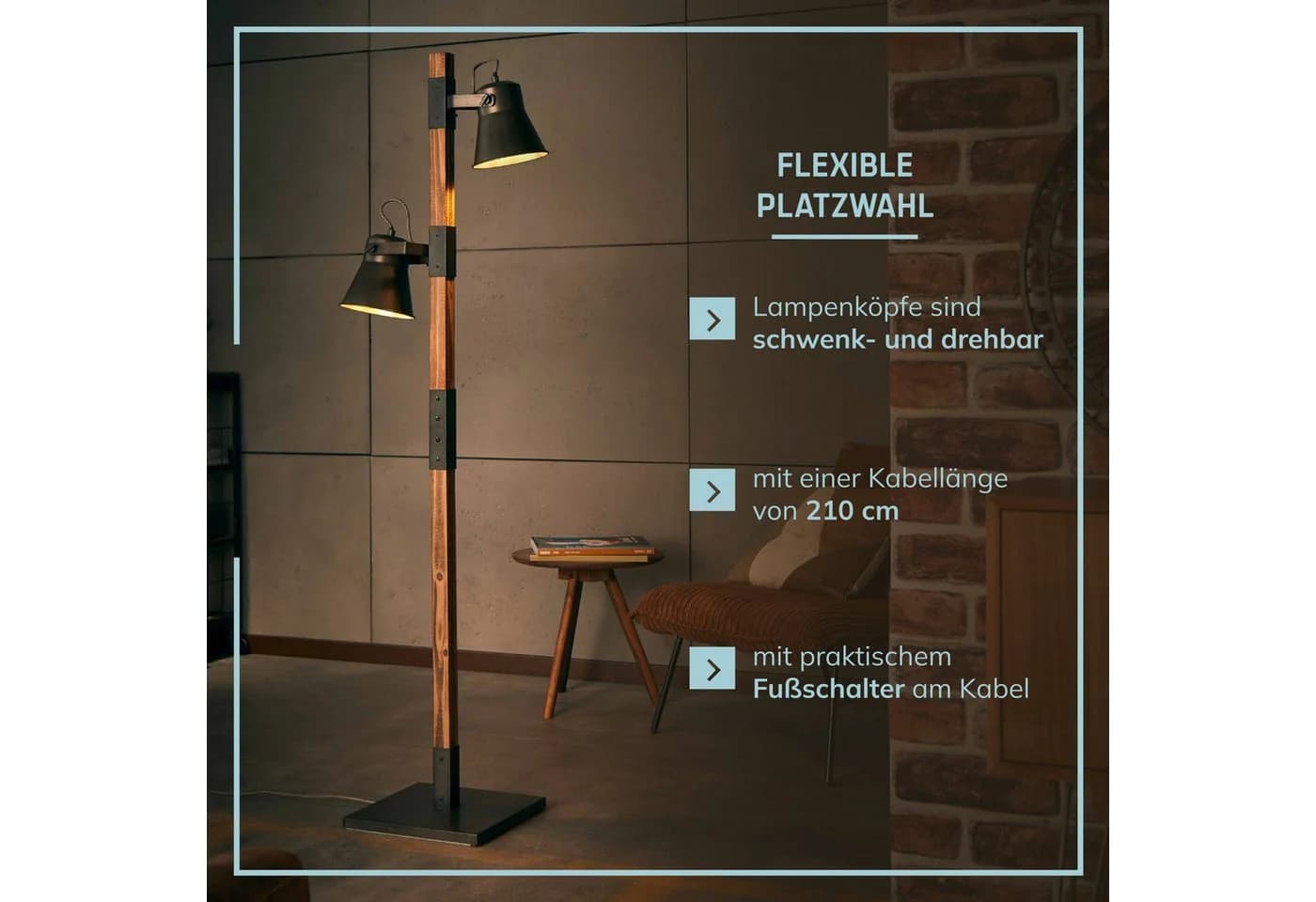Lightbox Stehlampe Industrial Schwarz 2-flammig E27 - Bild 4