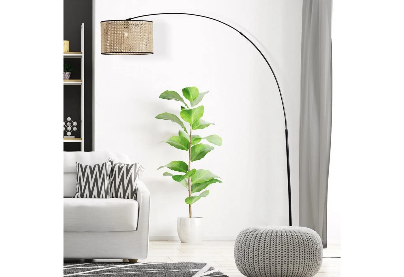 Lightbox Stehlampe Bogenleuchte Rattan Schwarz 210 cm - Bild 2