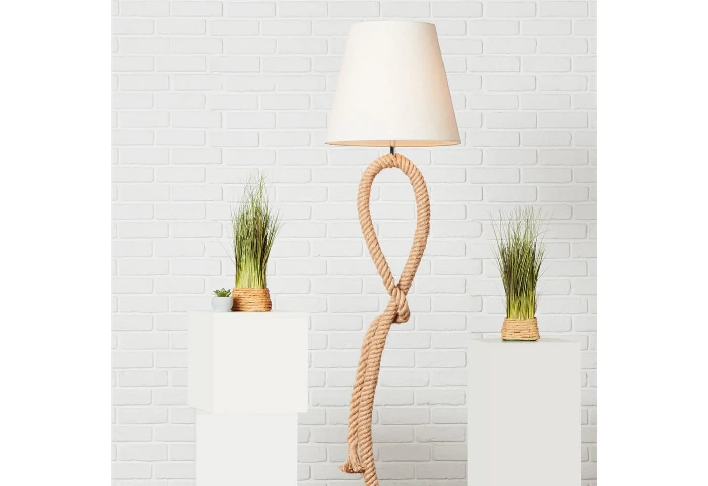 LIGHTBOX Stehlampe Weiß E27 Seiloptik Textil Metall - Bild 2