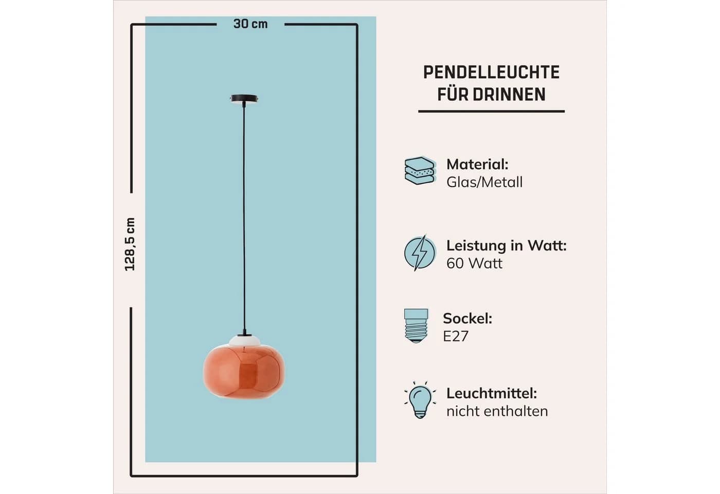 Lightbox Pendelleuchte Orange Glas Metall E27 - Bild 3