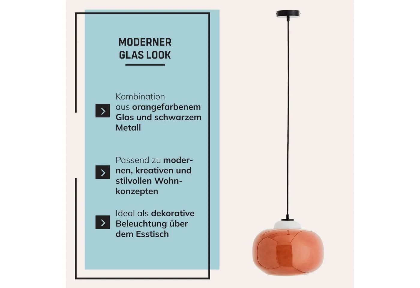 Lightbox Pendelleuchte Orange Glas Metall E27 - Bild 5