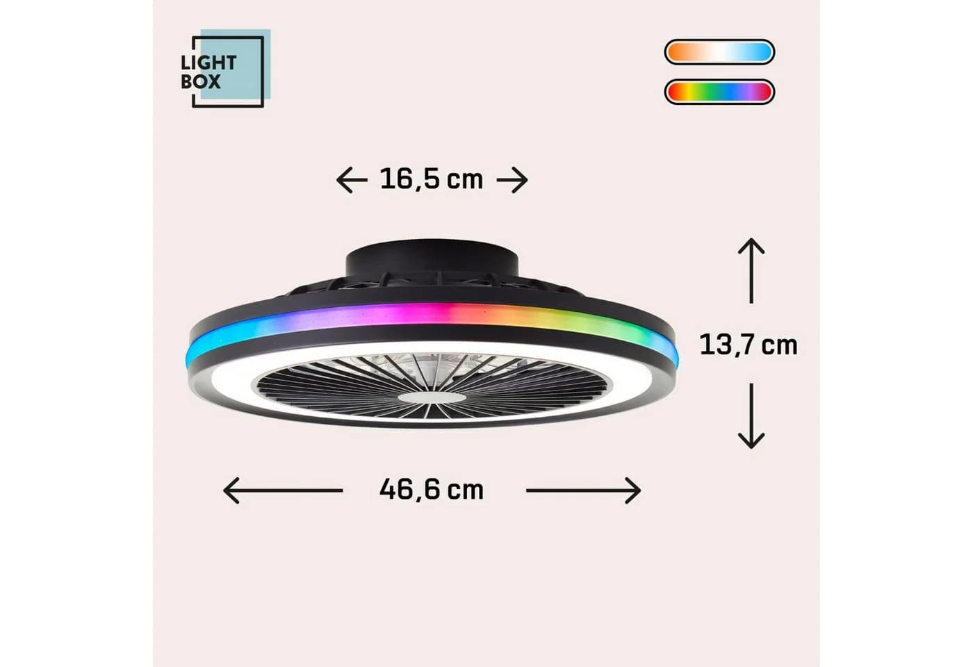 Lightbox Deckenleuchte mit Ventilator und RGB-Frame Light Schwarz - Bild 3
