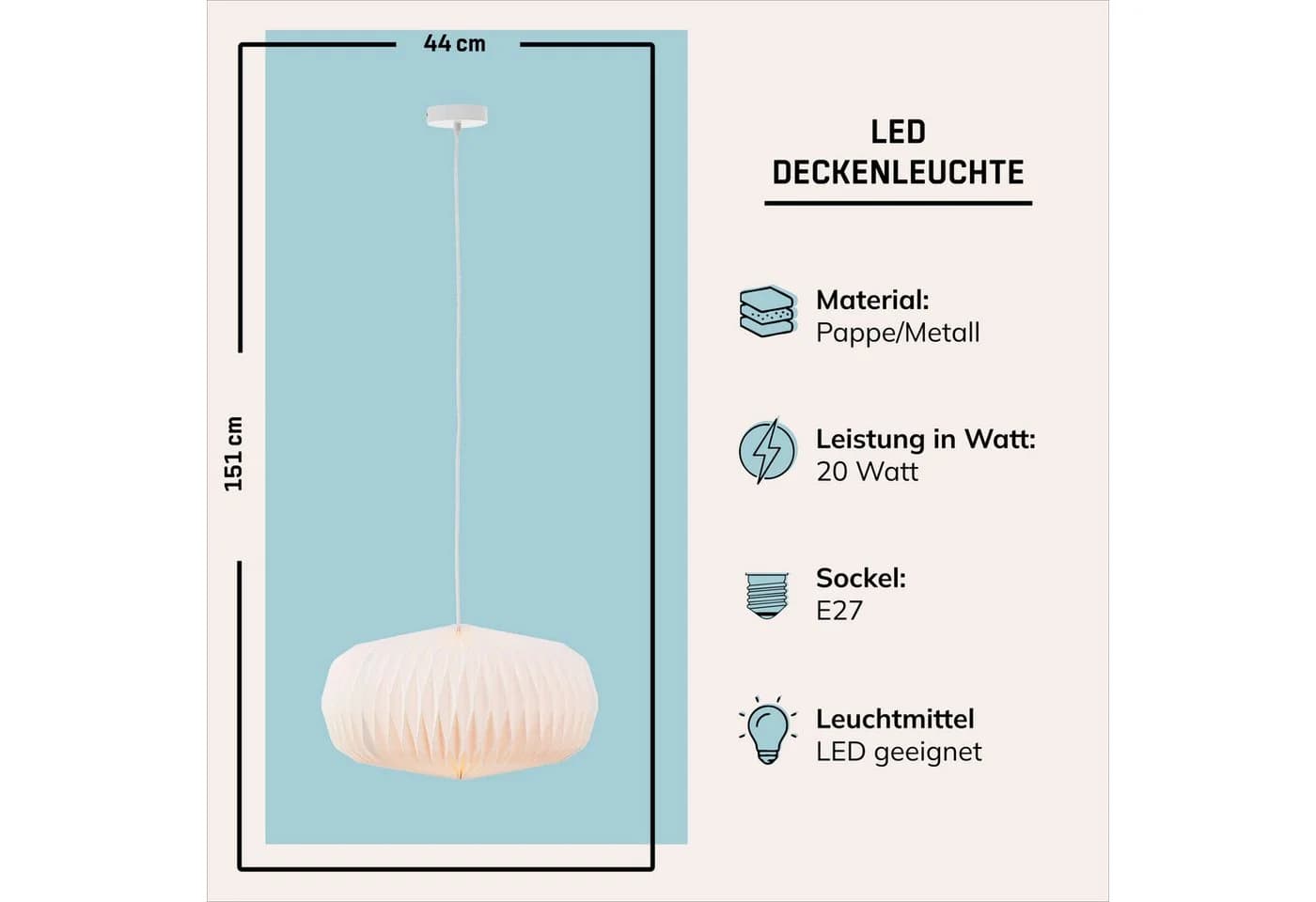 Lightbox Pendelleuchte Weiß Papier Metall E27 - Bild 3