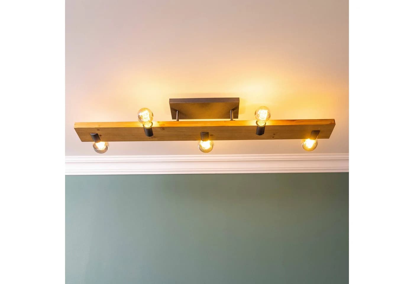 LIGHTBOX Deckenleuchte 5-flammig E27 Holz Metall braun/schwarz - Bild 2