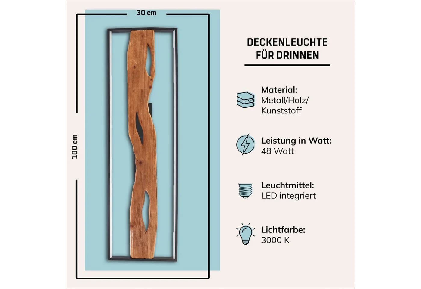 LIGHTBOX Deckenleuchte LED Warmweiß Dimmbar Holzoptik - Bild 3