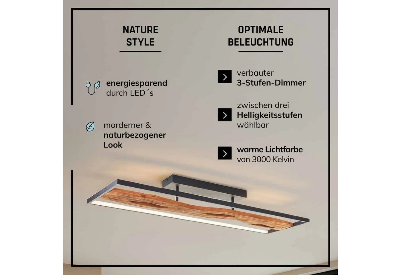 LIGHTBOX Deckenleuchte LED Warmweiß Dimmbar Holzoptik - Bild 4