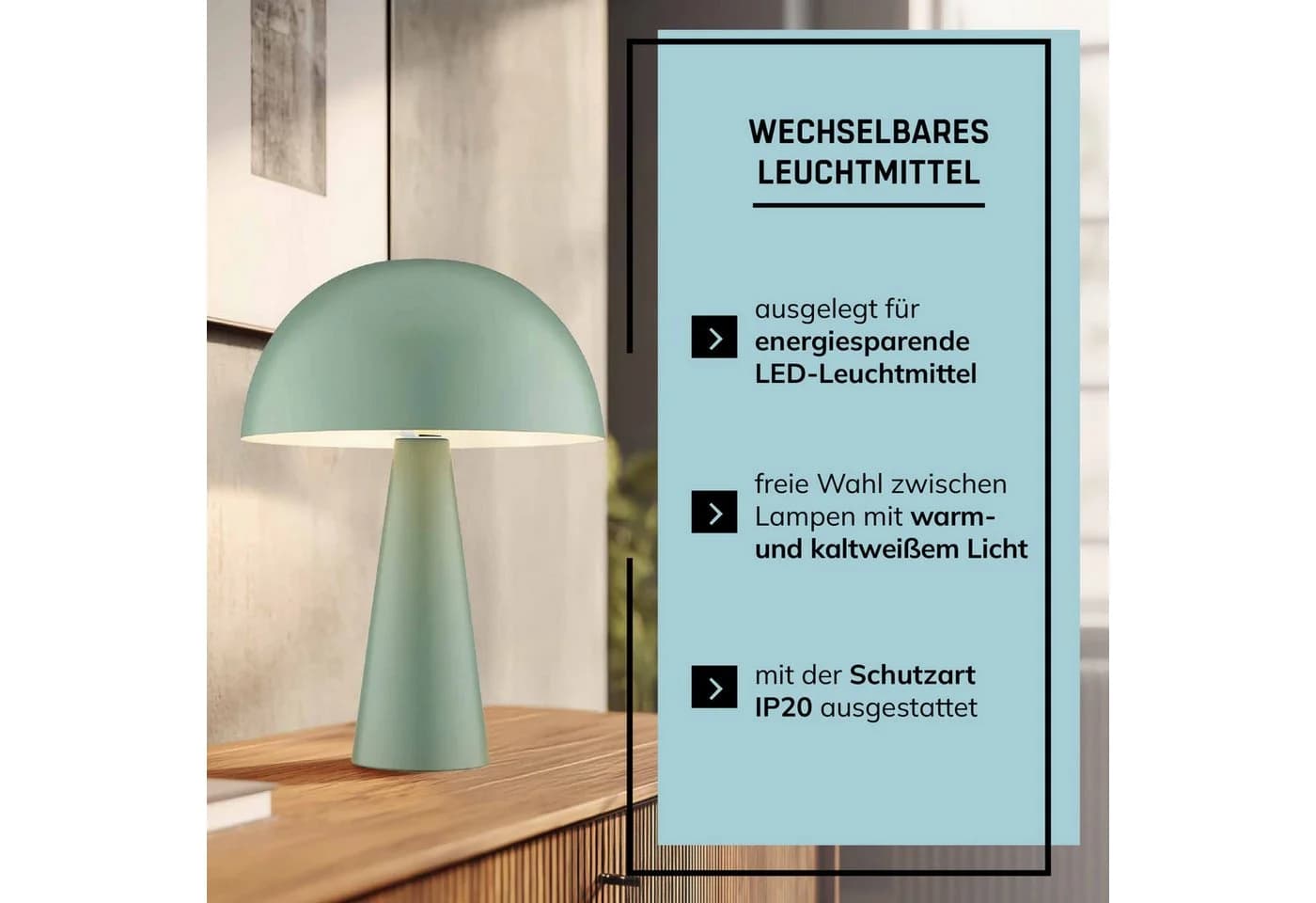 Lightbox Pilz-Tischleuchte Grün Metall E14 - Bild 5