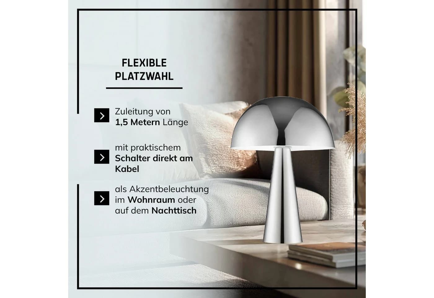 Lightbox Tischleuchte Pilzform E14 Chrom 33 cm - Bild 4