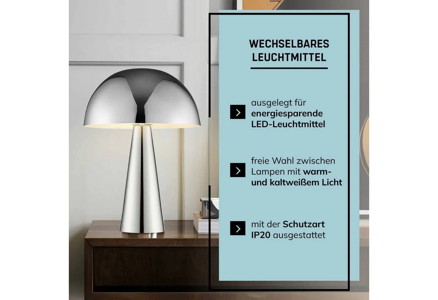 Lightbox Tischleuchte Pilzform E14 Chrom 33 cm - Bild 5