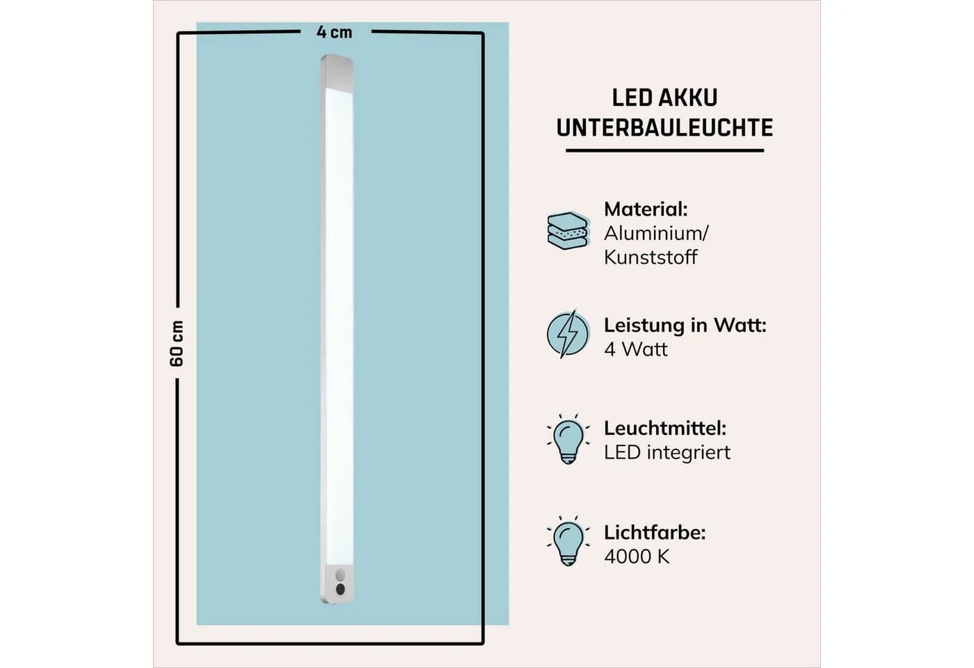 Lightbox LED Unterbauleuchte mit Bewegungsmelder und Akku silber - Bild 2