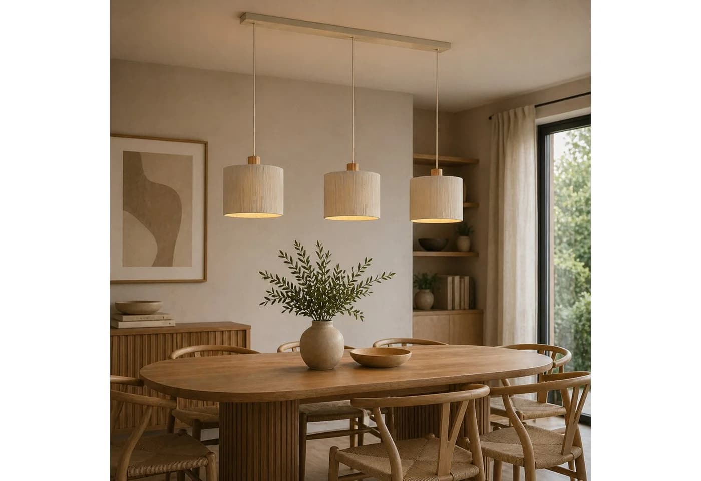Lightbox Pendelleuchte 3x E27 Beige/Braun Metall/Holz/Textil - Bild 2