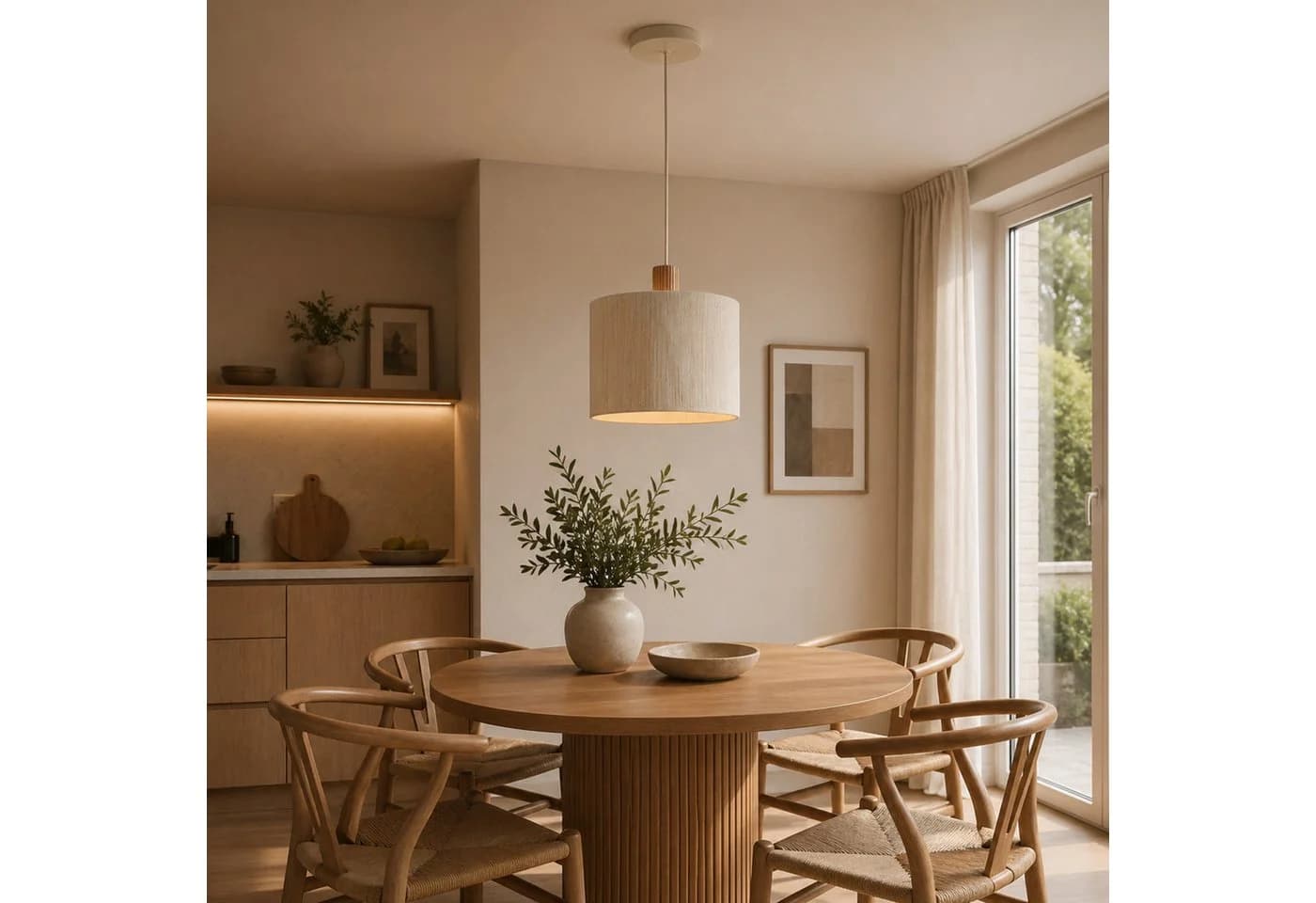 Lightbox Pendelleuchte Beige Textil Holz E27 - Bild 2