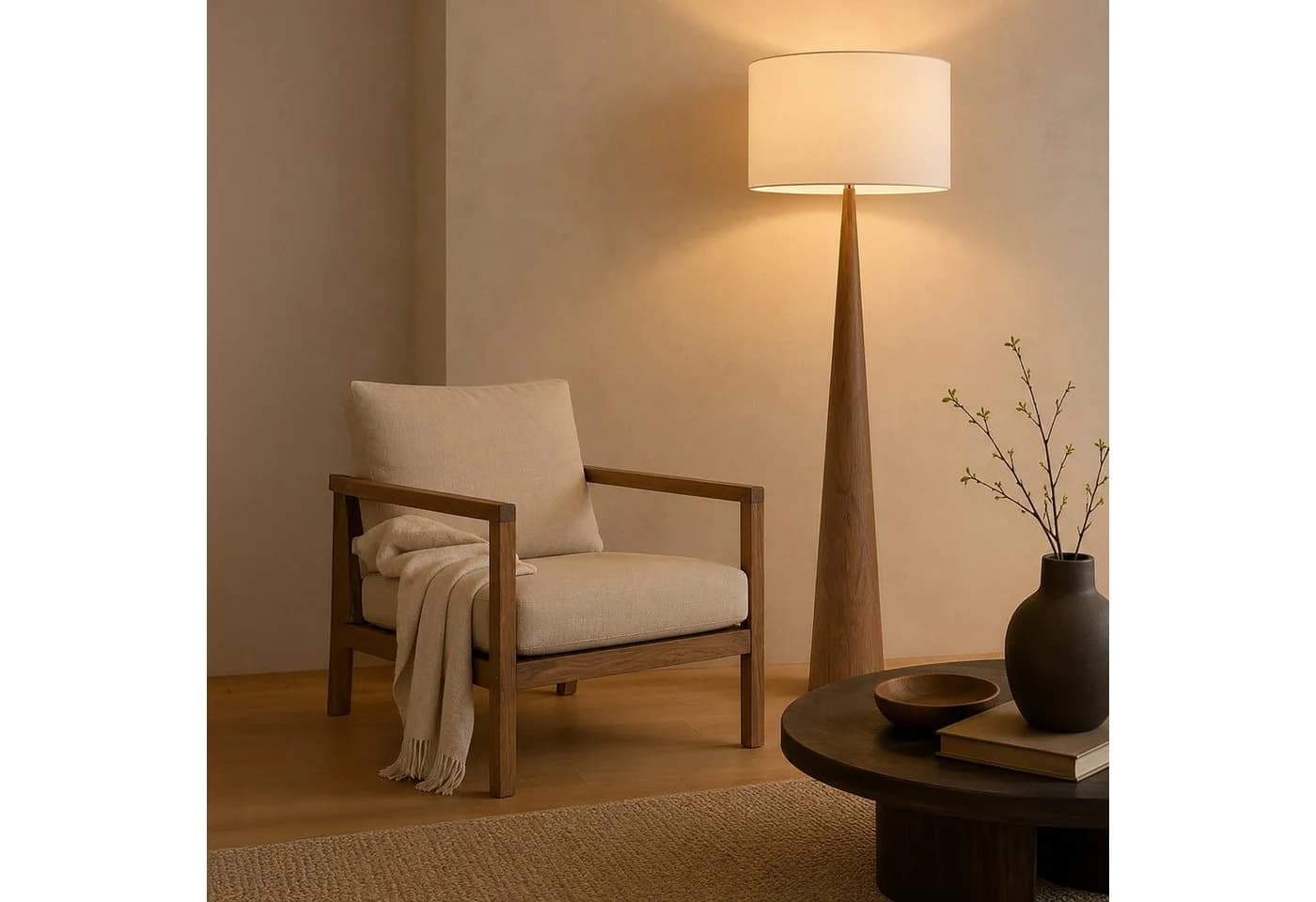 Lightbox Stehlampe E27 Holz Textil Kegelfuß dunkel - Bild 2