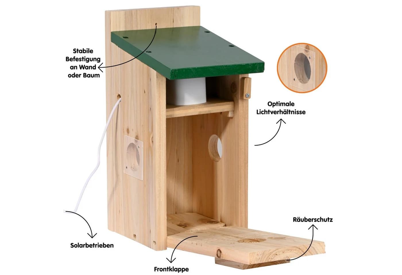 Dobar Vogelhaus Nistkasten Eazy Flachdach inkl. WiFi Kamera und Solar-Panel Grün - Bild 4