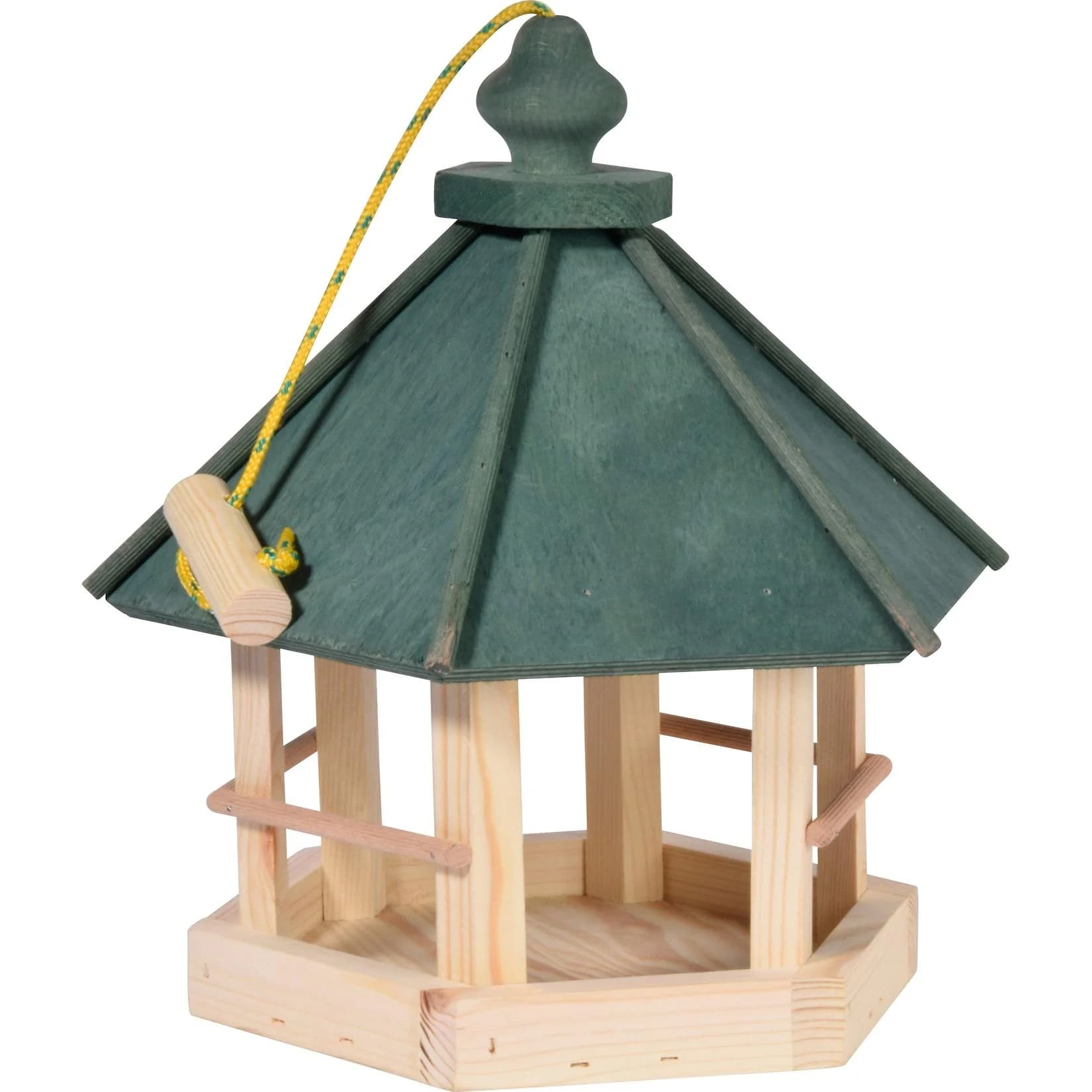 Dobar Klassisches Vogelhaus zum Aufhängen 6-eckiges Futterhaus Kiefer Grün