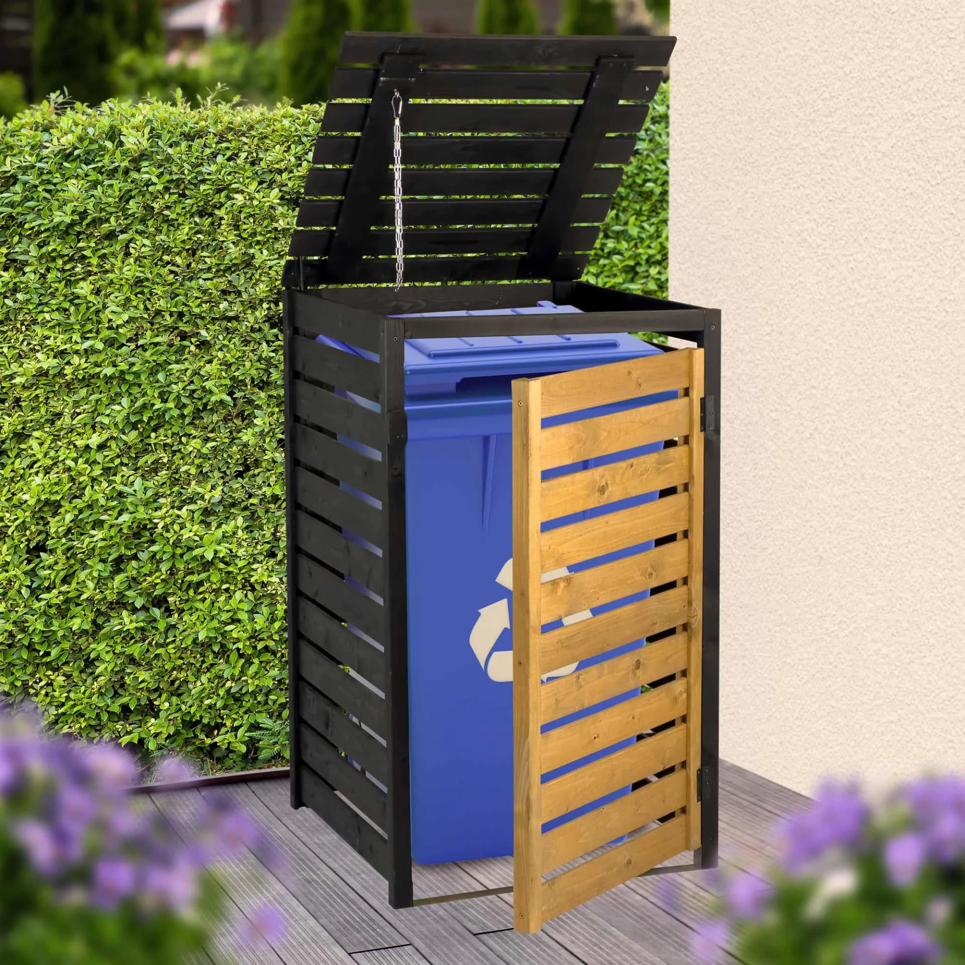 Mülltonnenbox DOBAR 120 L Schwarz-Braun Fichte - Bild 3