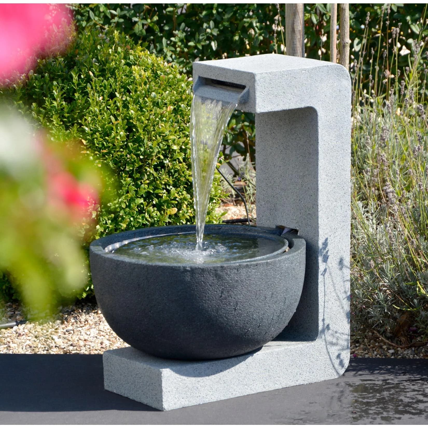 Dobar Runder Design-Gartenbrunnen mit LED-Beleuchtung Grau