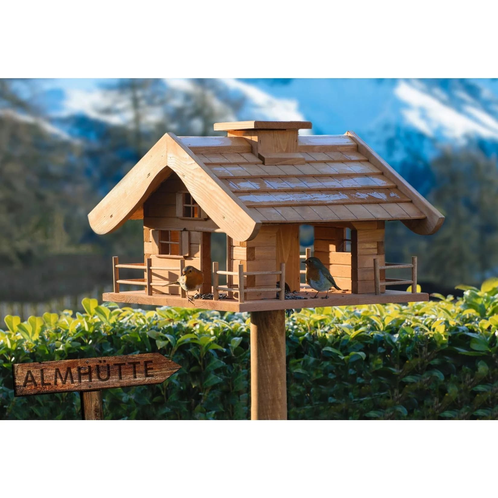Vogelfutterhaus im Blockhütten-Stil aus Kiefernholz