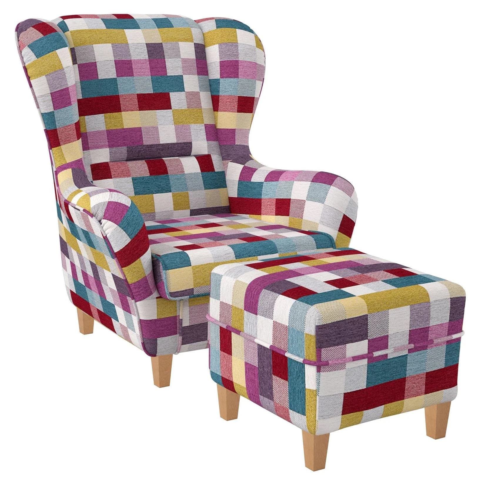 Supellex Sofia Ohrensessel mit Hocker Bunt Patchwork