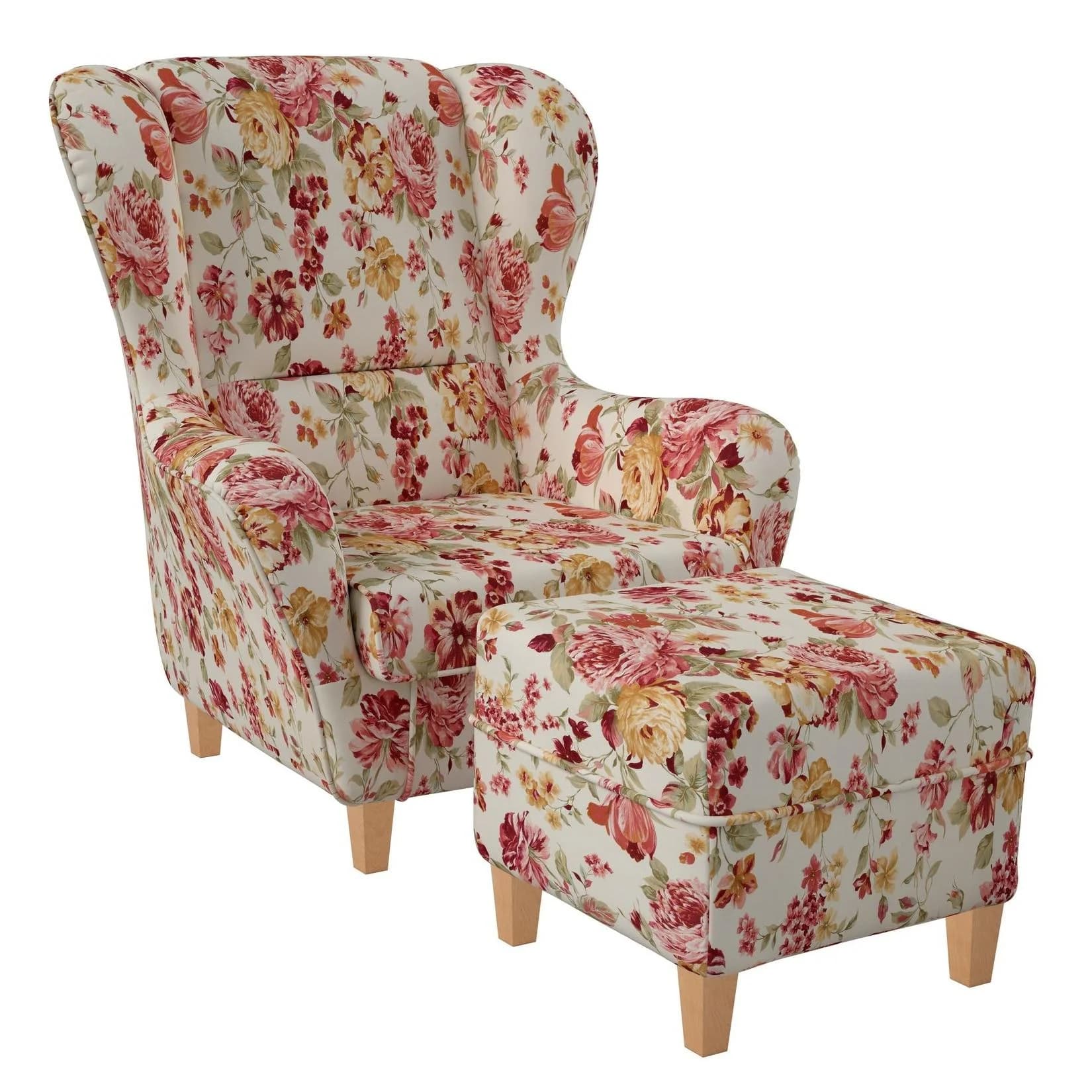 Supellex Ohrensessel Sofia Relaxsessel mit Hocker – Pfingstrose Beige