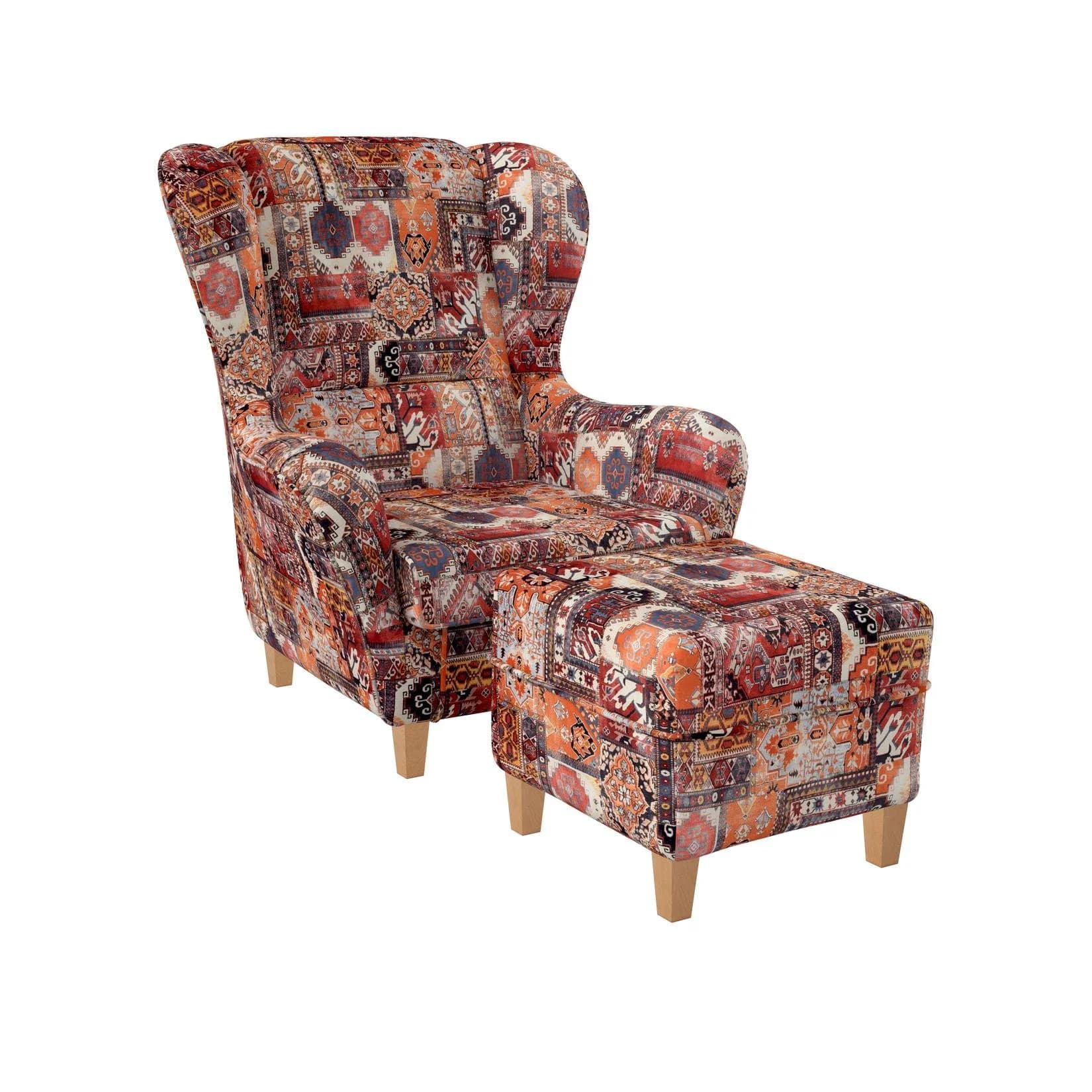 Supellex Sofia Ohrensessel mit Hocker Samt-Velours Terracotta