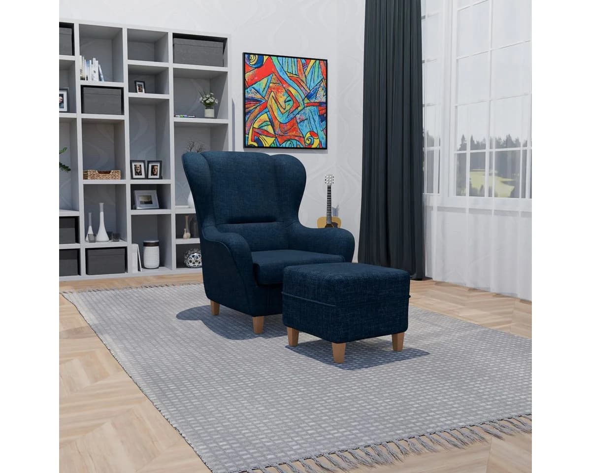 Supellex Ohrensessel Sofia mit Hocker – Dunkelblau