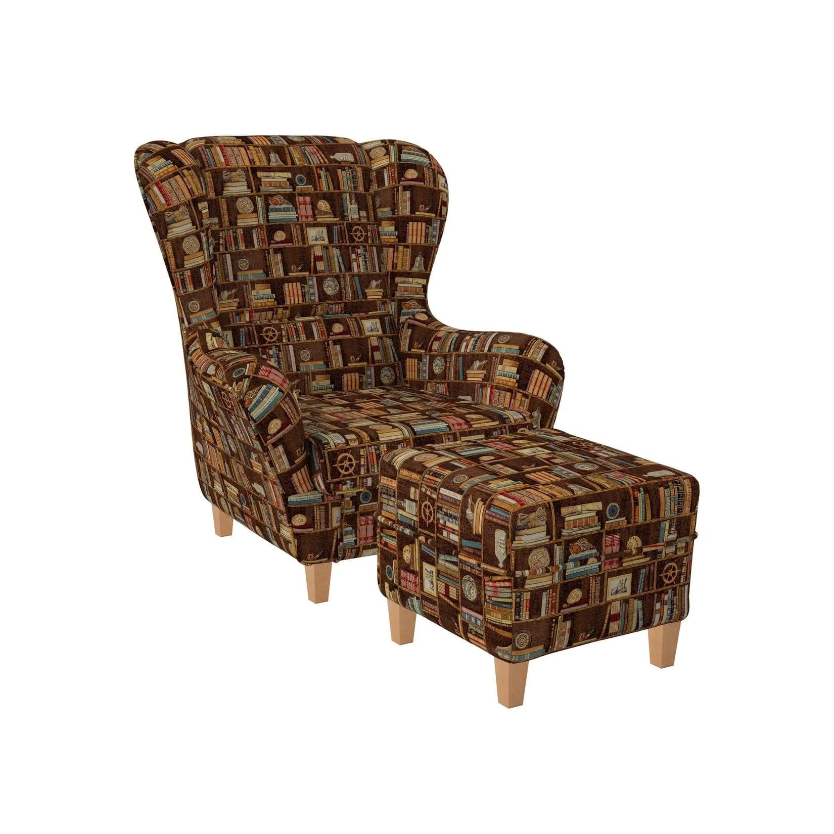 Supellex Sofia Ohrensessel mit Hocker Design Bibliothek Braun