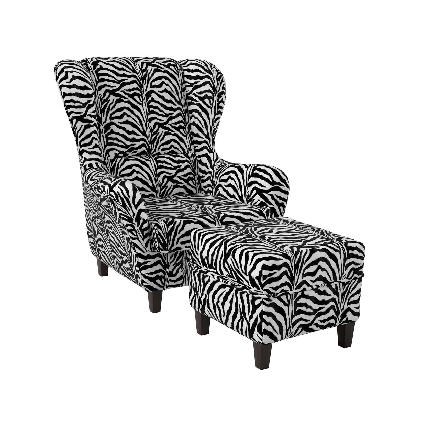 Supellex Sofia Ohrensessel mit Hocker Design Tierfellimitat Zebra