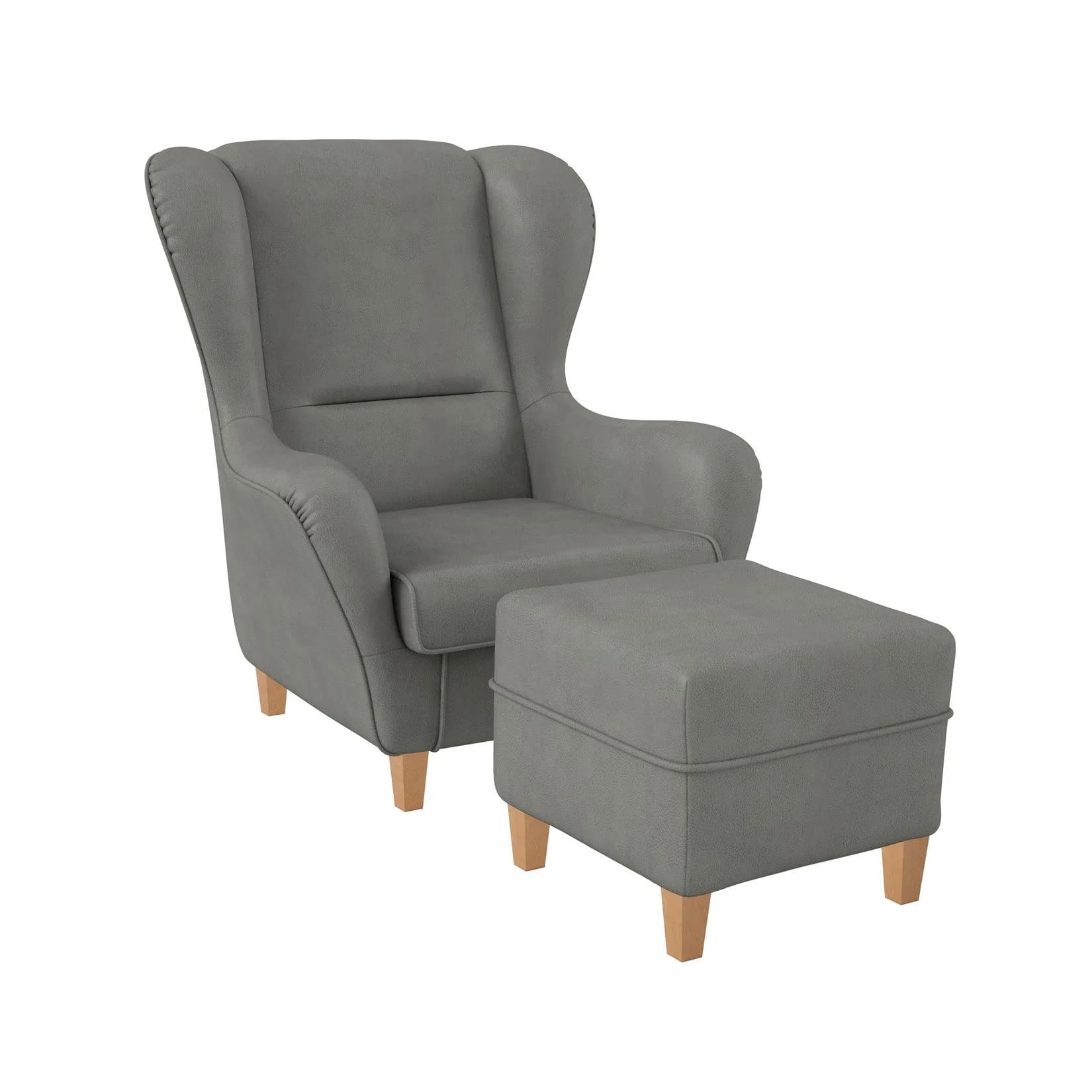 Supellex Sofia Ohrensessel mit Hocker Kunstleder Milano Grau