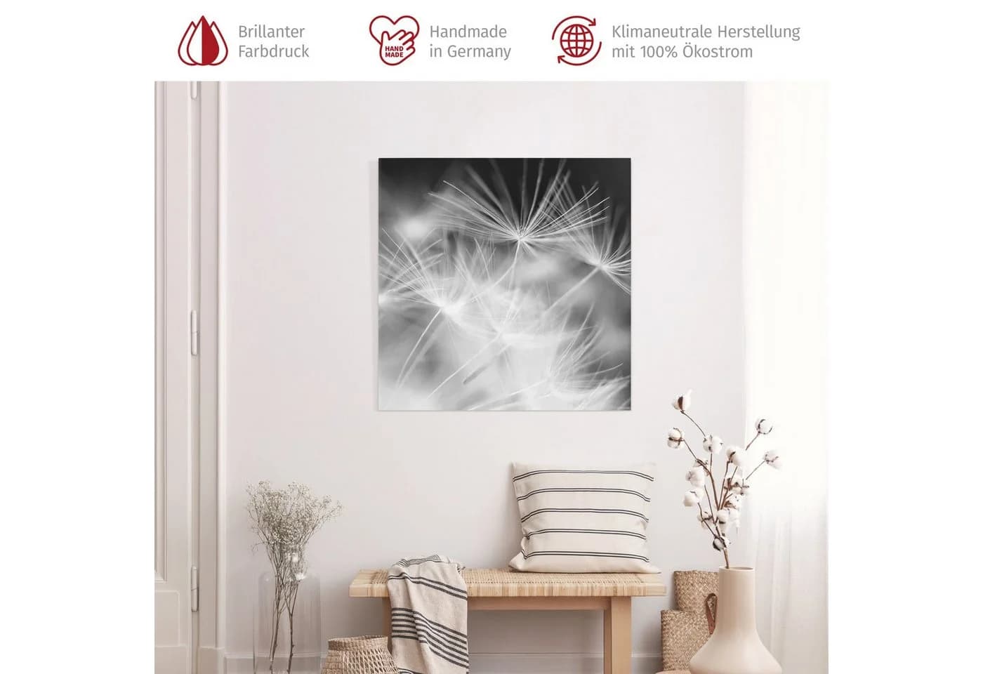 Bilderdepot24 Leinwandbild Pusteblumen Schwarz-Weiß Modern