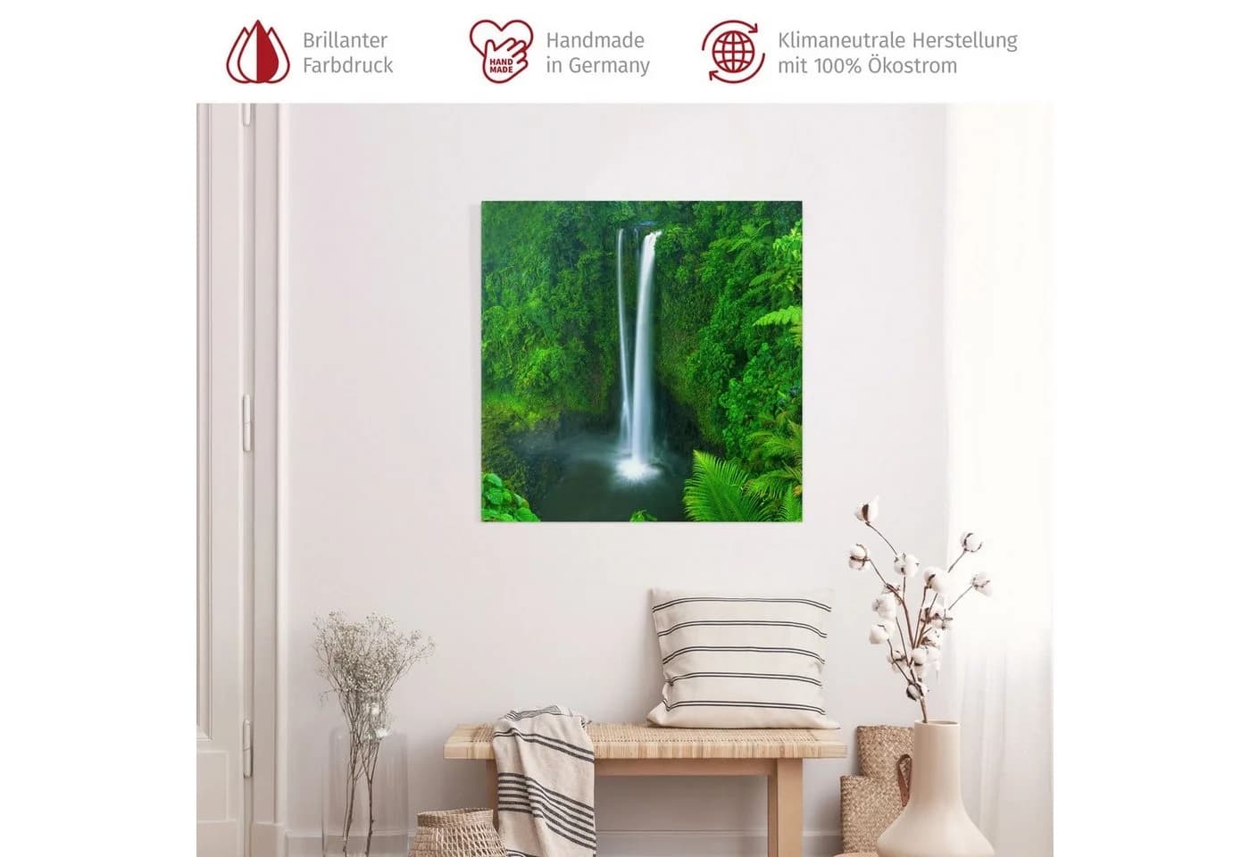 Bilderdepot24 Leinwandbild Wald Natur Landschaft Modern Wasserfall grün