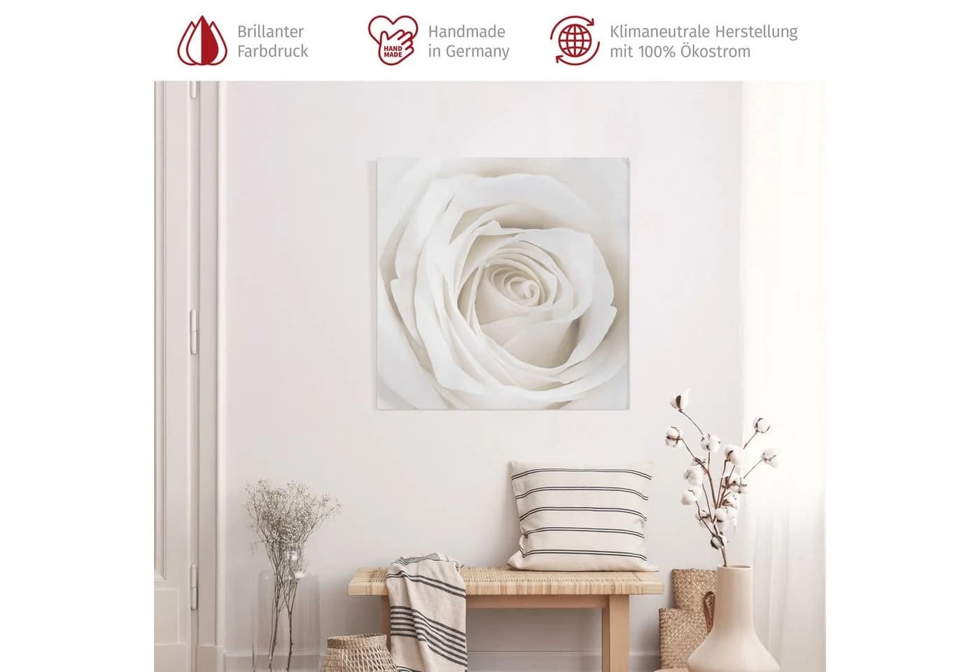 Bilderdepot24 Leinwandbild Rose Weiß Modern